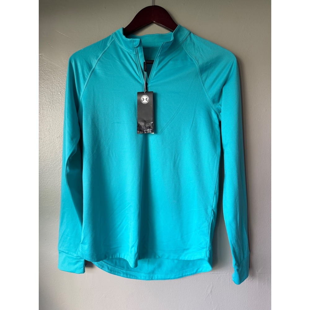 Under Armour HeatGear Womens Small Turquoise Blue 1/4 Zip Long Sleeve Golf Top